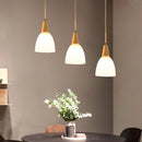 GobekUsa Contemporary Frosted Glass Dome Pendant: 3-Light Beige Suspension Lamp with Wood Top