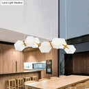 GobekUsa Contemporary Frosted Glass Honeycomb Island Lamp with Brass Ceiling Hang - Modern 2/4/8-Light for Living Room