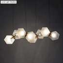 GobekUsa Contemporary Frosted Glass Honeycomb Island Lamp with Brass Ceiling Hang - Modern 2/4/8-Light for Living Room