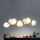 GobekUsa Contemporary Frosted Glass Honeycomb Island Lamp with Brass Ceiling Hang - Modern 2/4/8-Light for Living Room