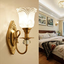 GobekUsa Contemporary Frosted Glass Petal Wall Lamp with Crystal Deco - Gold Finish
