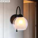 GobekUsa Contemporary Frosted Glass Wall Sconce in Black with Curvy Metal Arm