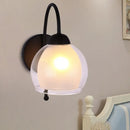 GobekUsa Contemporary Frosted Glass Wall Sconce in Black with Curvy Metal Arm