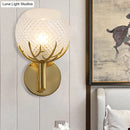 GobekUsa Contemporary Frosted Lattice Glass Wall Lamp - 1 Light Brass Finish Sconce