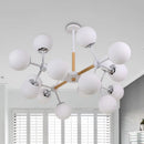 GobekUsa Contemporary Globe Chandelier - White Glass, 9/12/16 Head Dining Room Hanging Light Kit