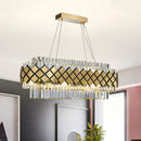 GobekUsa Contemporary Gold Pendant - Crystal Block Oval Island Light with 16-Light Dining Room Illumination and Lattice Frame