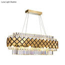 GobekUsa Contemporary Gold Pendant - Crystal Block Oval Island Light with 16-Light Dining Room Illumination and Lattice Frame