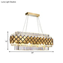 GobekUsa Contemporary Gold Pendant - Crystal Block Oval Island Light with 16-Light Dining Room Illumination and Lattice Frame