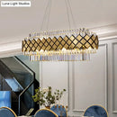 GobekUsa Contemporary Gold Pendant - Crystal Block Oval Island Light with 16-Light Dining Room Illumination and Lattice Frame