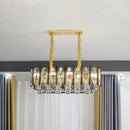 GobekUsa Contemporary Crystal Cone Island Light Fixture with Gold Finish - 10 Bulbs, Ceiling Suspension Lamp