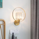 GobekUsa Contemporary Clear Crystal Wall Mount Sconce with Gold Accents and Ring Frame - 1 Bulb Wall Light