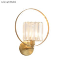 GobekUsa Contemporary Clear Crystal Wall Mount Sconce with Gold Accents and Ring Frame - 1 Bulb Wall Light