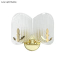 GobekUsa Contemporary Gold Arc Wall Sconce with Dual Clear Glass Latticed Heads
