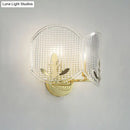 GobekUsa Contemporary Gold Arc Wall Sconce with Dual Clear Glass Latticed Heads