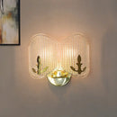 GobekUsa Contemporary Gold Arc Wall Sconce with Dual Clear Glass Latticed Heads