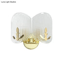 GobekUsa Contemporary Gold Arc Wall Sconce with Dual Clear Glass Latticed Heads