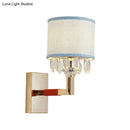 GobekUsa Contemporary Gold Drum Fabric Shade Wall Sconce with Crystal Deco - 1 Bulb Wall Light