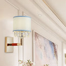 GobekUsa Contemporary Gold Drum Fabric Shade Wall Sconce with Crystal Deco - 1 Bulb Wall Light