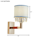 GobekUsa Contemporary Gold Drum Fabric Shade Wall Sconce with Crystal Deco - 1 Bulb Wall Light