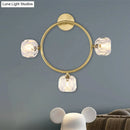 GobekUsa Contemporary 3-Head Brass Wall Sconce with Modo Crystal Shade - Ring/Square Wall Light Fixture