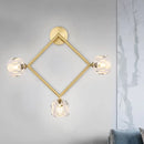 GobekUsa Contemporary 3-Head Brass Wall Sconce with Modo Crystal Shade - Ring/Square Wall Light Fixture