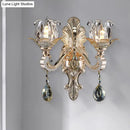 GobekUsa Contemporary Wall-Mounted Floral Sconce Light Fixture with Crystal Drop - Clear Glass, 1/2 Heads