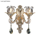 GobekUsa Contemporary Wall-Mounted Floral Sconce Light Fixture with Crystal Drop - Clear Glass, 1/2 Heads