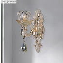 GobekUsa Contemporary Wall-Mounted Floral Sconce Light Fixture with Crystal Drop - Clear Glass, 1/2 Heads