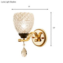 GobekUsa Contemporary Textured Glass Wall Mount Sconce Light with Teardrop Crystal Drop - Chrome Finish