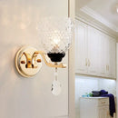 GobekUsa Contemporary Textured Glass Wall Mount Sconce Light with Teardrop Crystal Drop - Chrome Finish