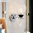 GobekUsa Contemporary Textured Glass Wall Mount Sconce Light with Teardrop Crystal Drop - Chrome Finish