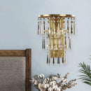 GobekUsa Contemporary Brass Wall Sconce Lighting: Crystal Flute Tiered Hall Mounted Light