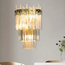 GobekUsa Contemporary Crystal Prisms Wall Sconce - Gold Finish, 3 Bulbs - Bedroom Flush Mount Light