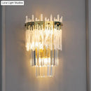 GobekUsa Contemporary Crystal Prisms Wall Sconce - Gold Finish, 3 Bulbs - Bedroom Flush Mount Light
