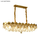 GobekUsa Contemporary Crystal Rhombus Island Light with 10 Bulbs, Suspended in Gold
