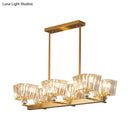 GobekUsa Contemporary Gold Crystal Trapezoid Island Lamp with 6 Bulbs - Dining Room Pendant
