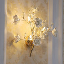 GobekUsa Contemporary Gold Crystal Wall Lamp with Teardrop Faceted Design and Ceramic Flower Accents - 3 Bulb Wall Light Fixture