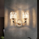 GobekUsa Contemporary Gold Cylinder Crystal Wall Lamp - Beveled Cut, 1/2-Head Design - Stylish Living Room Wall Mount Light