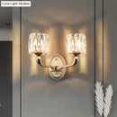 GobekUsa Contemporary Gold Cylinder Crystal Wall Lamp - Beveled Cut, 1/2-Head Design - Stylish Living Room Wall Mount Light