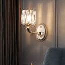 GobekUsa Contemporary Gold Cylinder Crystal Wall Lamp - Beveled Cut, 1/2-Head Design - Stylish Living Room Wall Mount Light
