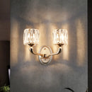 GobekUsa Contemporary Gold Cylinder Crystal Wall Lamp - Beveled Cut, 1/2-Head Design - Stylish Living Room Wall Mount Light