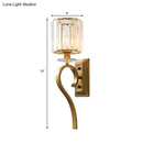 GobekUsa Contemporary Gold Cylinder Wall Sconce Light with Crystal Accents for Bedroom