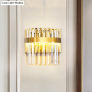 GobekUsa Contemporary Gold Demilune Wall Light - 2 Head Crystal Prism Sconce