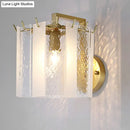 GobekUsa Contemporary Gold Drum Wall Sconce Light with Frosted and Waterglass - 1 Light Fixture