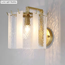 GobekUsa Contemporary Gold Drum Wall Sconce Light with Frosted and Waterglass - 1 Light Fixture