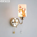GobekUsa Contemporary Gold Finish Wall Lamp with Cream Glass Shade & Pull Chain