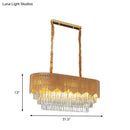 GobekUsa Contemporary Gold Finish Island Lighting with 8 Bulbs, Faceted Crystal Blocks, and Oval Hanging Design