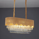 GobekUsa Contemporary Gold Finish Island Lighting with 8 Bulbs, Faceted Crystal Blocks, and Oval Hanging Design