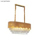GobekUsa Contemporary Gold Finish Island Lighting with 8 Bulbs, Faceted Crystal Blocks, and Oval Hanging Design