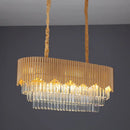 GobekUsa Contemporary Gold Finish Island Lighting with 8 Bulbs, Faceted Crystal Blocks, and Oval Hanging Design